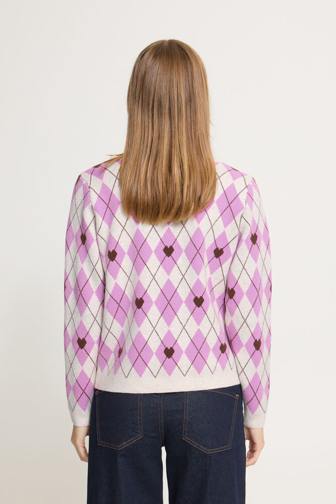 ICHI Brielle Jumper - Pink Argyle