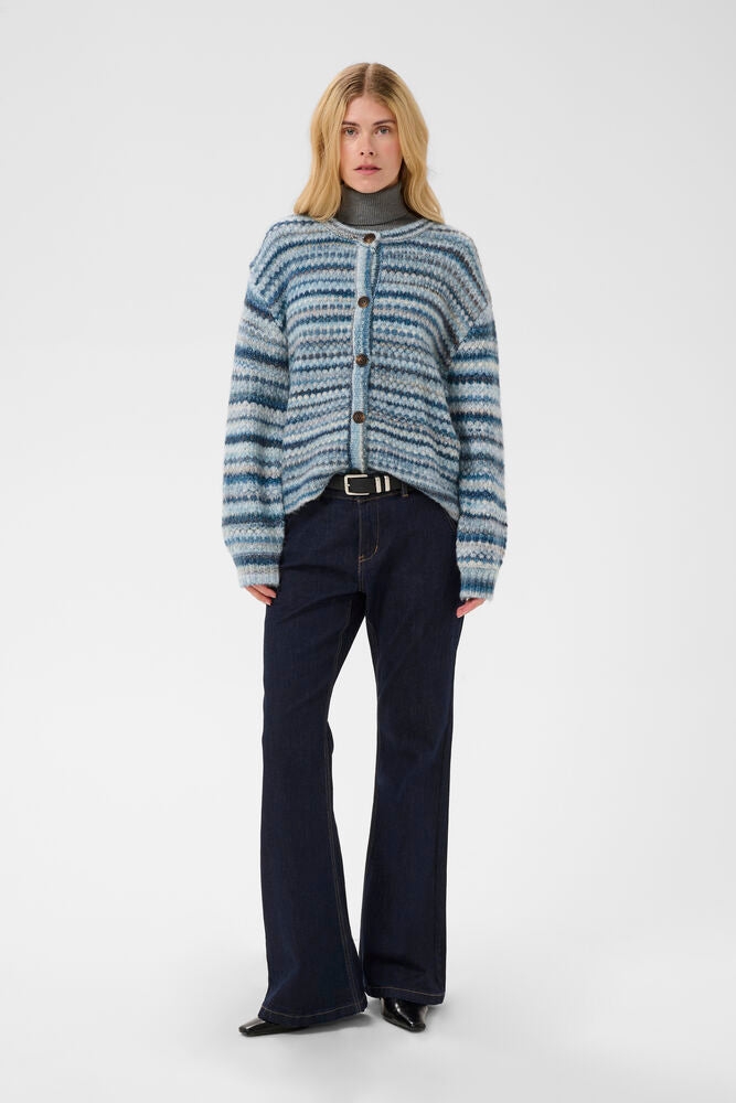 CULTURE Hazel Striped Cardigan - Blue Melange