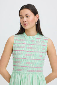 ICHI Locy Stripe Midi Dress - Green/Pink