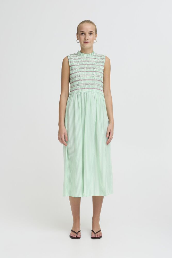 ICHI Locy Stripe Midi Dress - Green/Pink