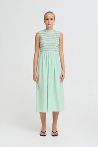 ICHI Locy Stripe Midi Dress - Green/Pink