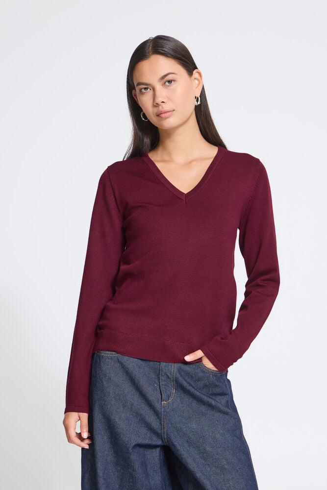 ICHI Luls V-Neck - Burgundy
