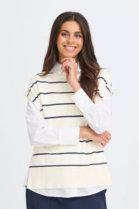 FRANSA Short Sleeve Jumper - Navy/White