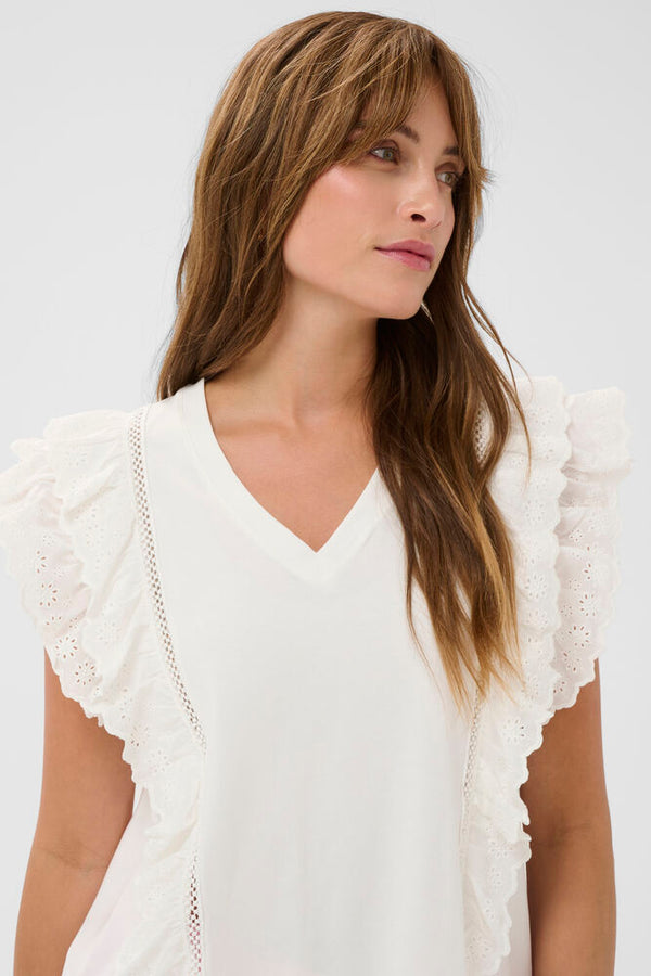 CULTURE Maisy Frill Detail T-Shirt - White