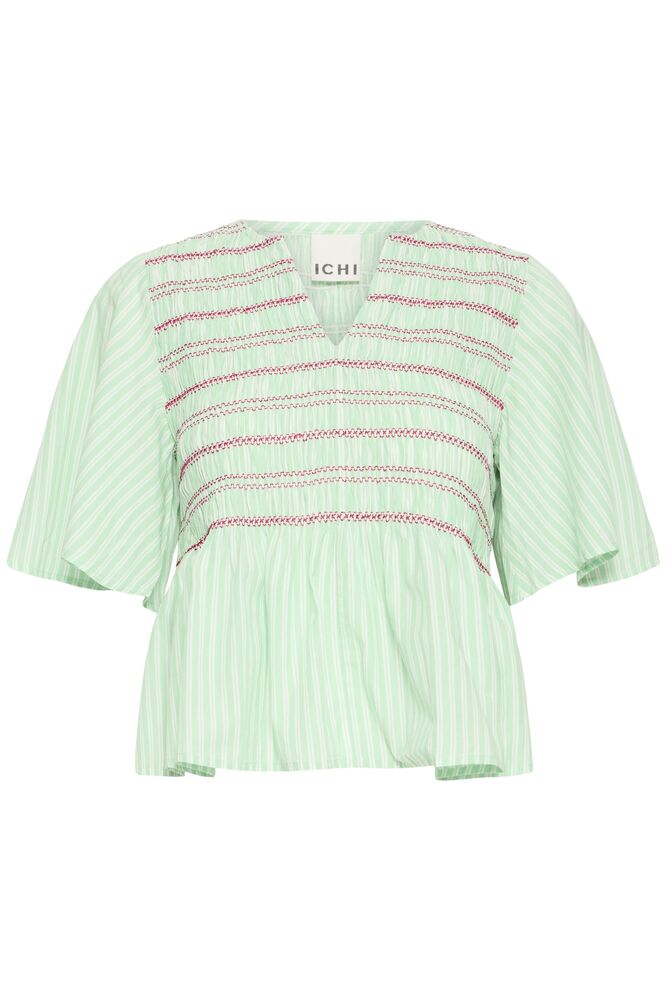 ICHI Locy Peplum Top - Green Stripe