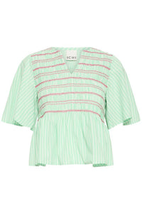 ICHI Locy Peplum Top - Green Stripe