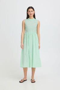 ICHI Locy Stripe Midi Dress - Green/Pink