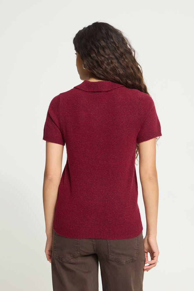 ICHI Dasila Short Sleeve Polo Sweater - Red