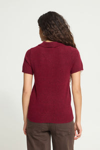 ICHI Dasila Short Sleeve Polo Sweater - Red