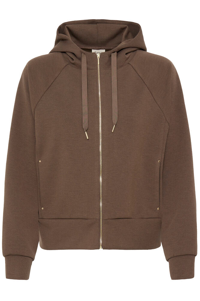 FRANSA Priya Full Zip Hooded Top - Brown