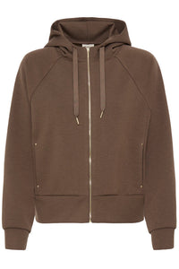 FRANSA Priya Full Zip Hooded Top - Brown