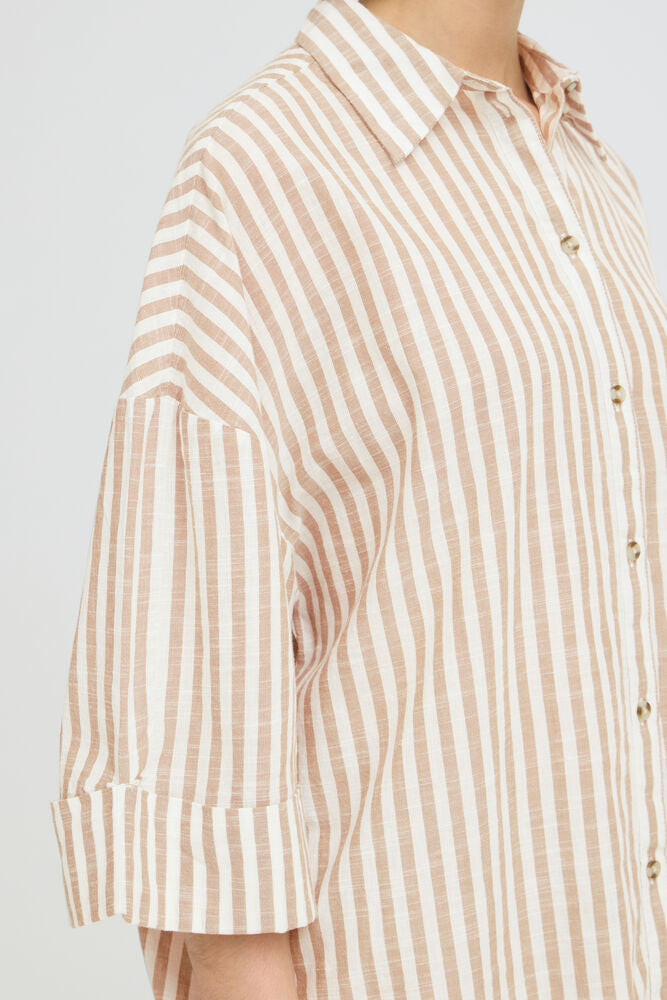 FRANSA Phebe Stripe Shirt - Brown/Cream