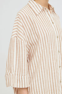 FRANSA Phebe Stripe Shirt - Brown/Cream