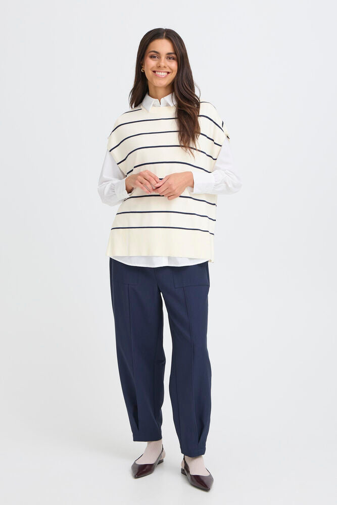 FRANSA Mary Short Sleeve Jumper - Navy/White