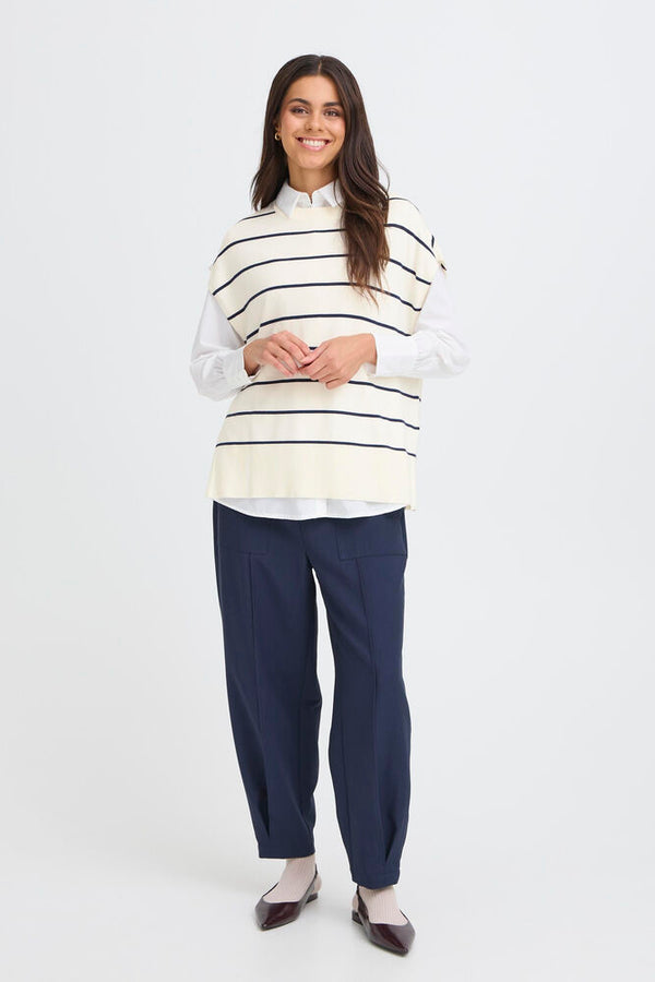 FRANSA Mary Short Sleeve Jumper - Navy/White