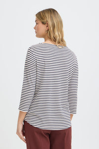 FRANSA Jade Striped 3/4 Sleeve Top - Navy