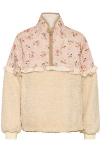 CULTURE Aiko Teddy Fleece Floral Half Zip Top - Pink