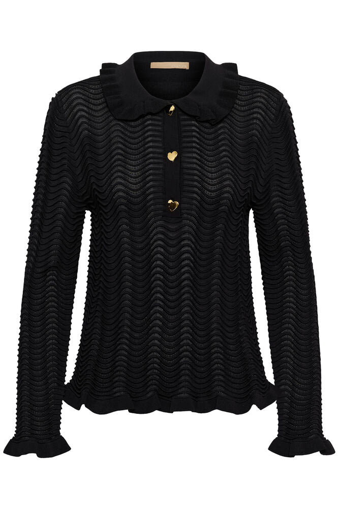 CULTURE Heart Long Sleeve Knit Top - Black