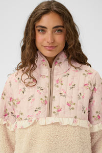 CULTURE Aiko Teddy Fleece Floral Half Zip Top - Pink