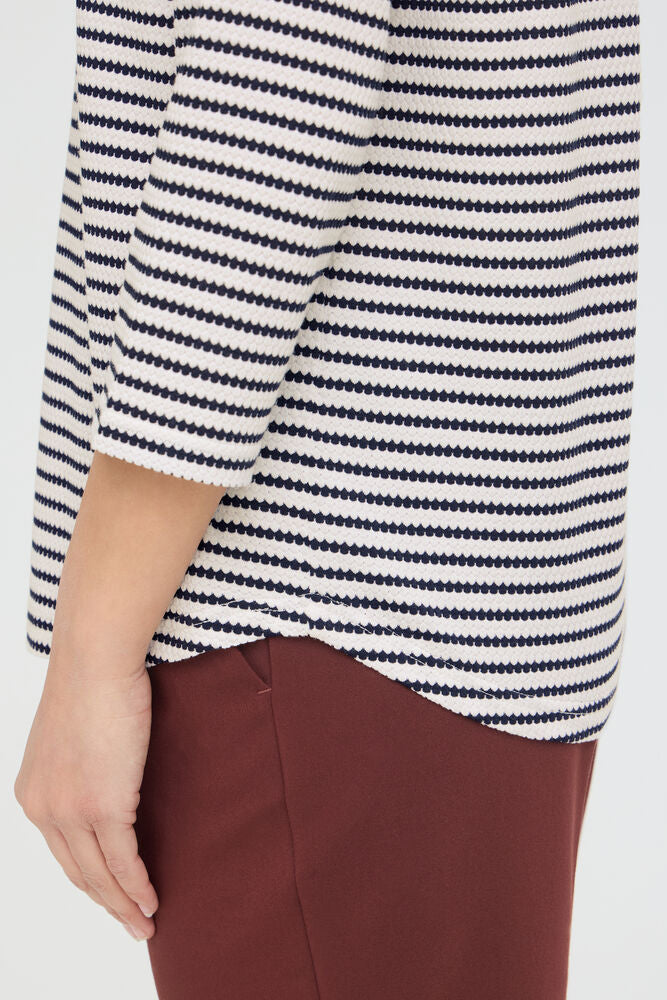 FRANSA Jade Striped 3/4 Sleeve Top - Navy