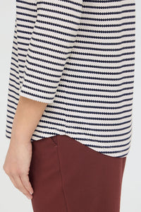 FRANSA Jade Striped 3/4 Sleeve Top - Navy