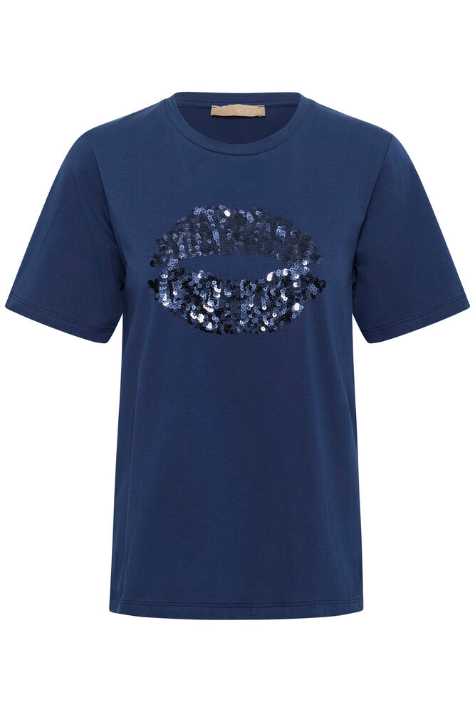 CULTURE Bree Gith Sequin Lips T-Shirt - Blue