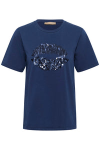 CULTURE Bree Gith Sequin Lips T-Shirt - Blue