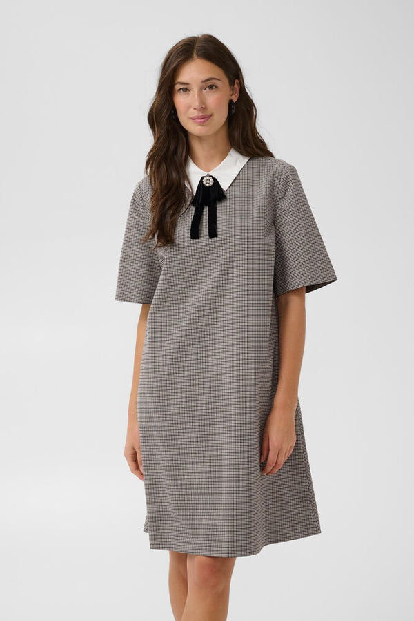 CULTURE Cathlin Check Short Dress - Grey
