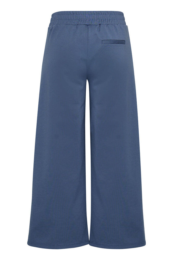 ICHI Kate Wide Cropped Leg Trousers - Blue Mirage