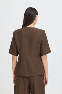 ICHI Fava Short Sleeve Blazer - Brown