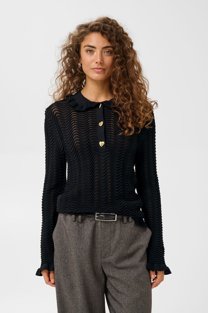 CULTURE Heart Long Sleeve Knit Top - Black