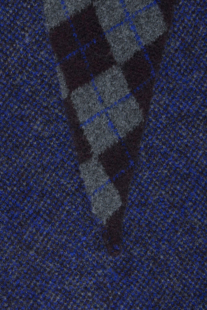 ICHI Agyle Patterned Knit Scarf - Navy Argyle