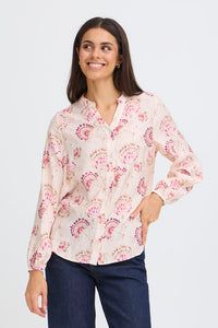 FRANSA Kalia Floral V-Neck Blouse - Pink Print