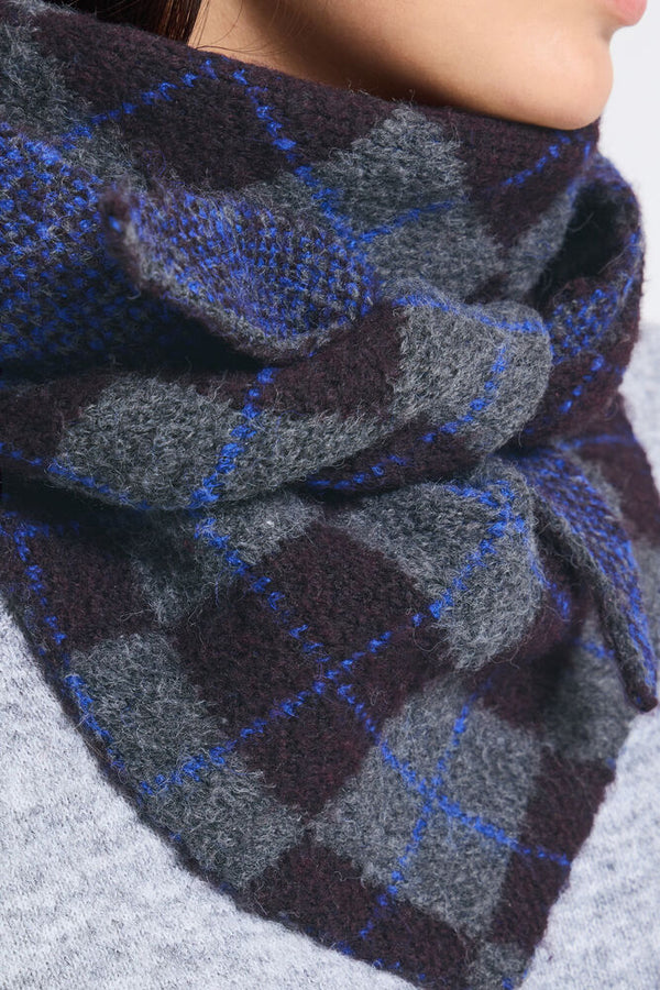 ICHI Agyle Patterned Knit Scarf - Navy Argyle