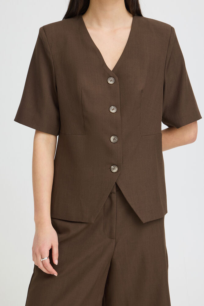 ICHI Fava Short Sleeve Blazer - Brown