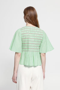 ICHI Locy Peplum Top - Green Stripe