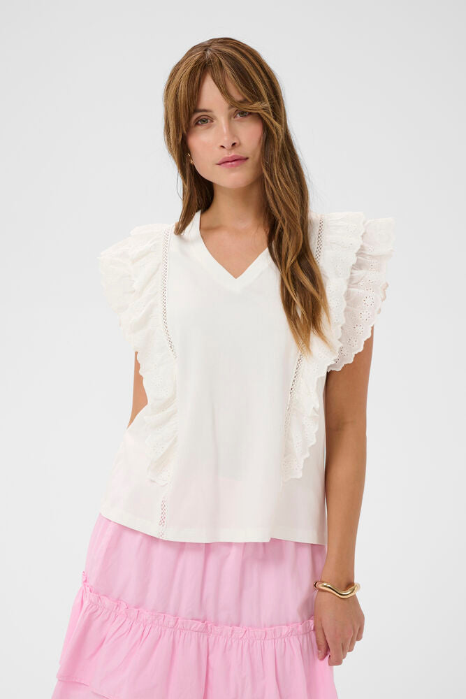 CULTURE Maisy Frill Detail T-Shirt - White