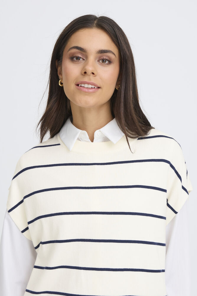 FRANSA Mary Short Sleeve Jumper - Navy/White
