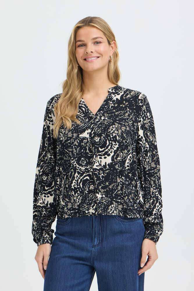 FRANSA Flowa Blouse - Navy Print