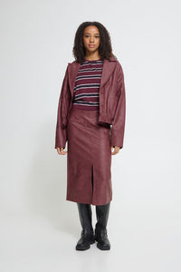 ICHI Kanira Coated Skirt - Burgundy