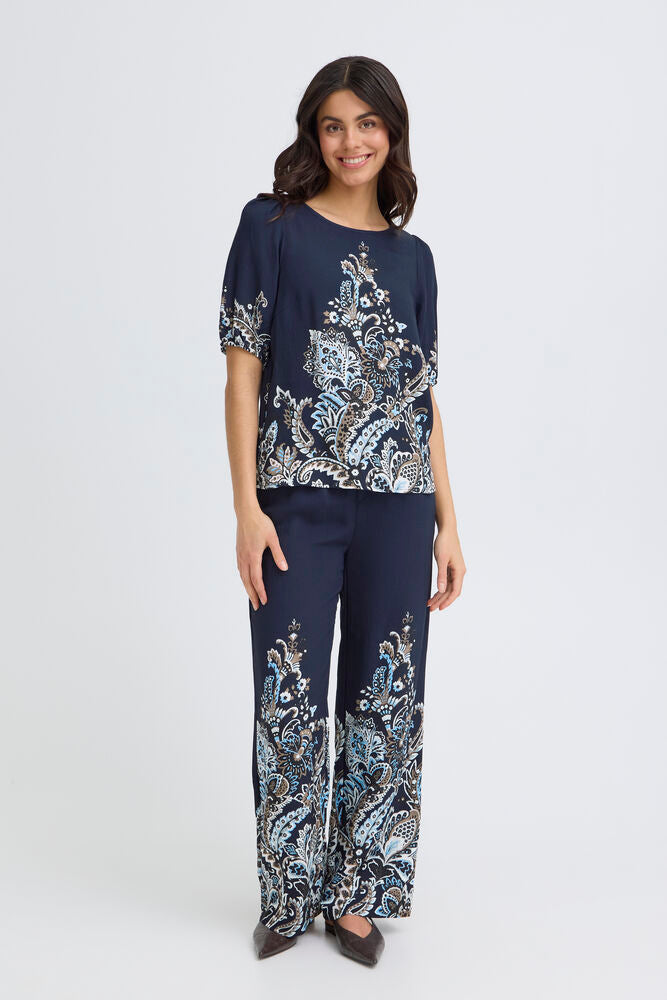 FRANSA Adara Trouser - Navy Print