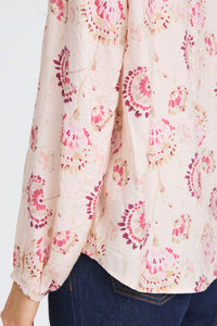 FRANSA Kalia Floral V-Neck Blouse - Pink Print