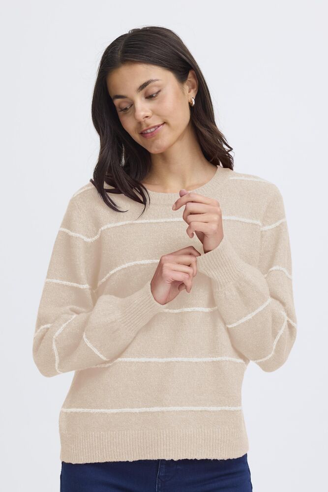 FRANSA Kendra Striped Jumper - Taupe/Cream