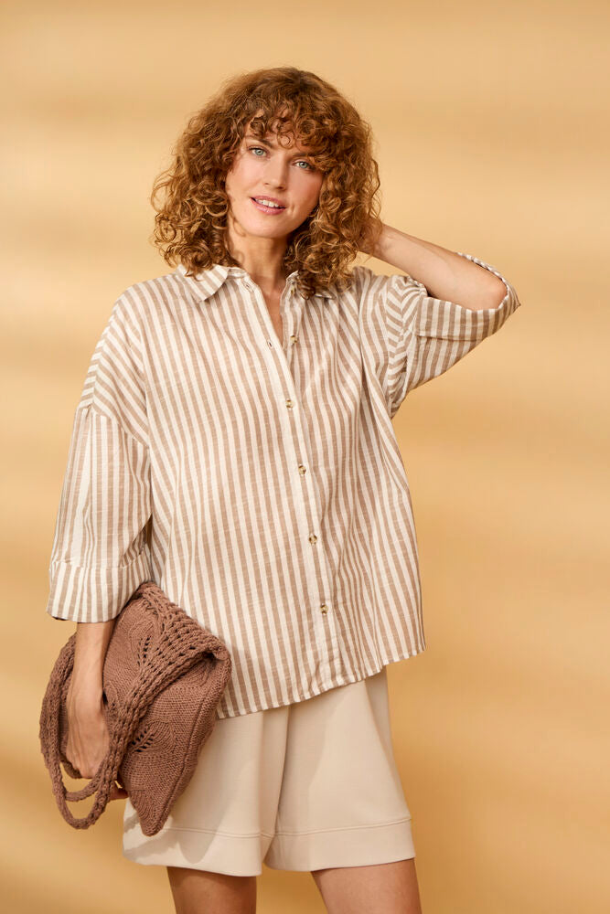 FRANSA Phebe Stripe Shirt - Brown/Cream