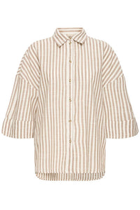 FRANSA Phebe Stripe Shirt - Brown/Cream