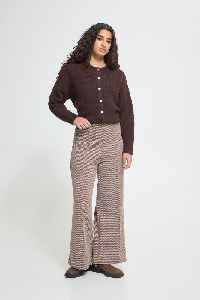 ICHI Kate Twillish Wide Leg Trouser - Brown/Almond