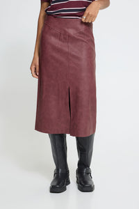 ICHI Kanira Coated Skirt - Burgundy
