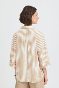 FRANSA Phebe Stripe Shirt - Brown/Cream