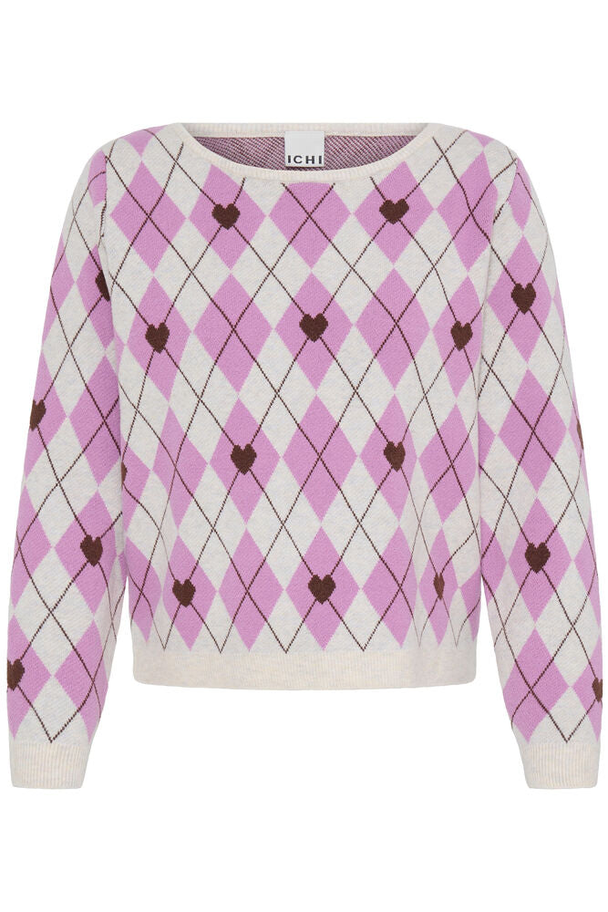 ICHI Brielle Jumper - Pink Argyle
