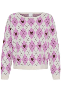 ICHI Brielle Jumper - Pink Argyle
